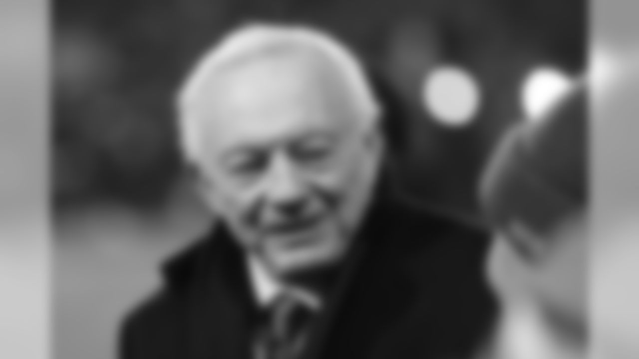 Dallas Cowboys' owner Jerry Jones talks to fans before an NFL football game between the Chicago Bears and the Dallas Cowboys, Thursday, Dec. 5, 2019, in Chicago. (AP Photo/Charles Rex Arbogast)