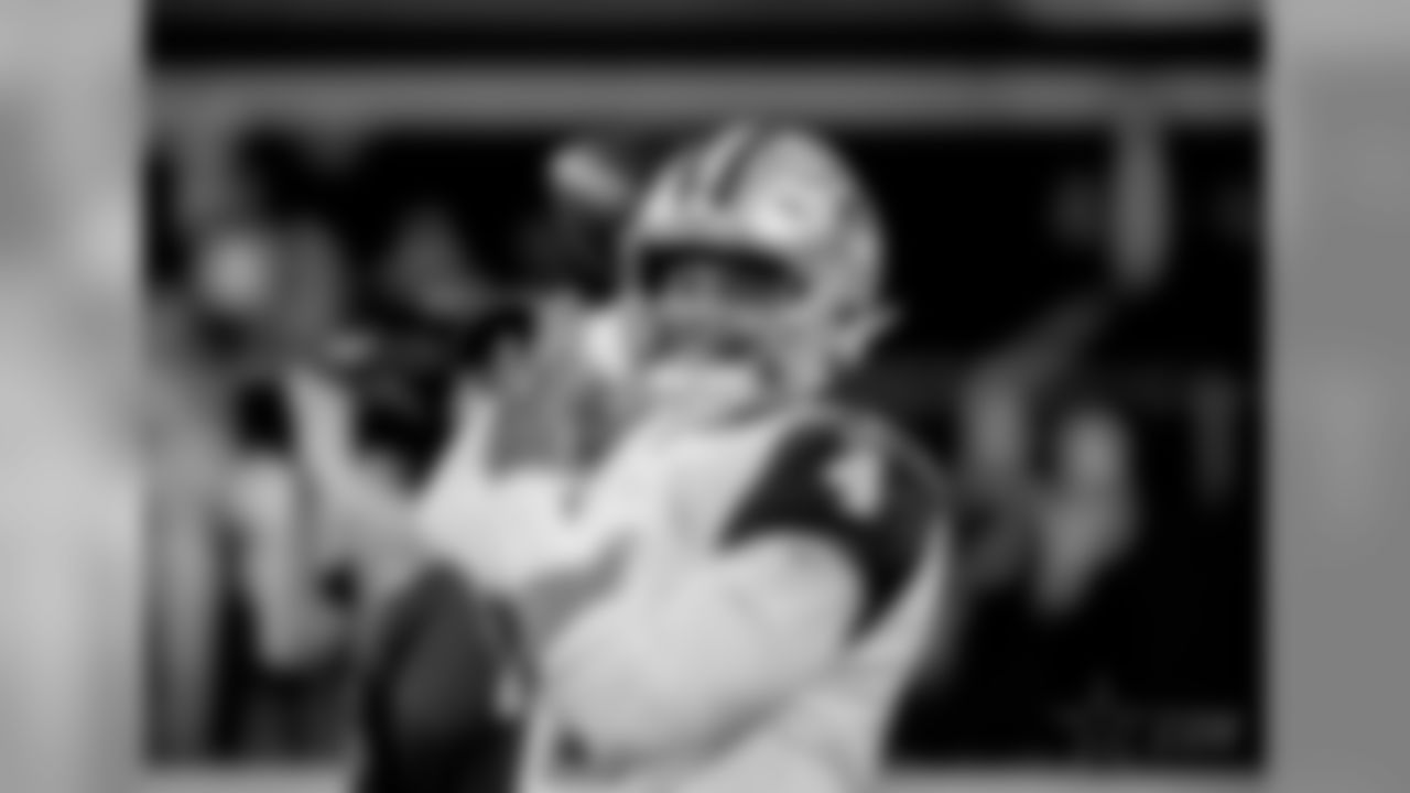 Dallas Cowboys quarterback Dak Prescott (4) before an NFL football game against the New Orleans Saints, in Arlington, Texas, Thursday, Nov. 29, 2018. (AP Photo/Ron Jenkins)