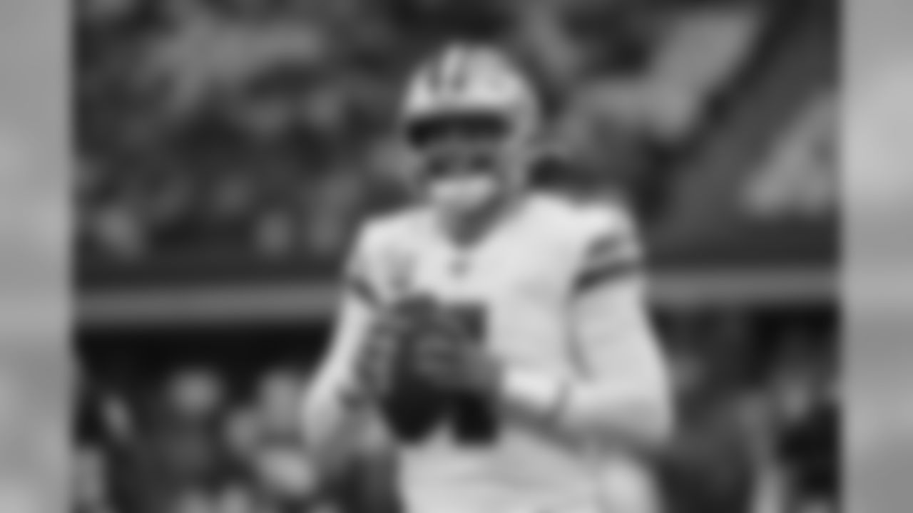 Dallas Cowboys quarterback Dak Prescott (4) before an NFL football game against the Washington Redskins in Arlington, Texas, Sunday, Dec. 15, 2019. (AP Photo/Ron Jenkins)