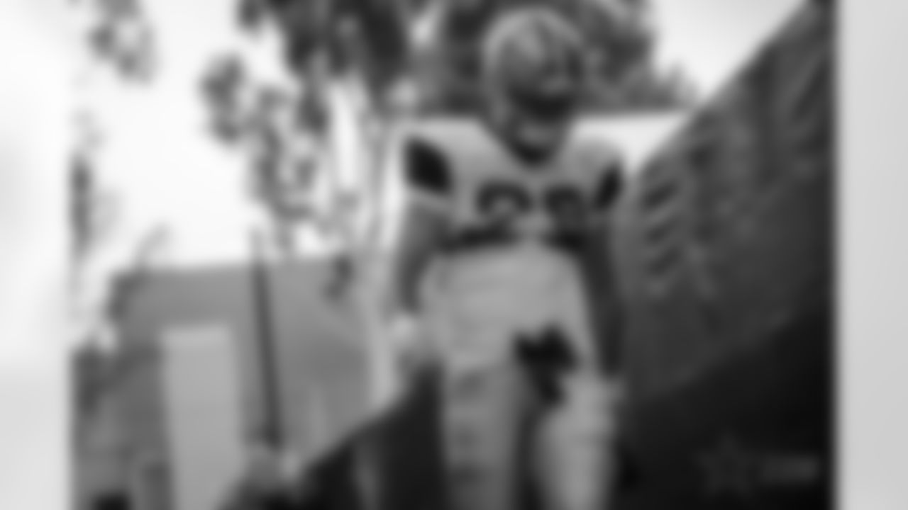 Views of the Dallas Cowboys as they take the field for the first time in pads for afternoon training camp practice at the River Ridge Complex in Oxnard, CA