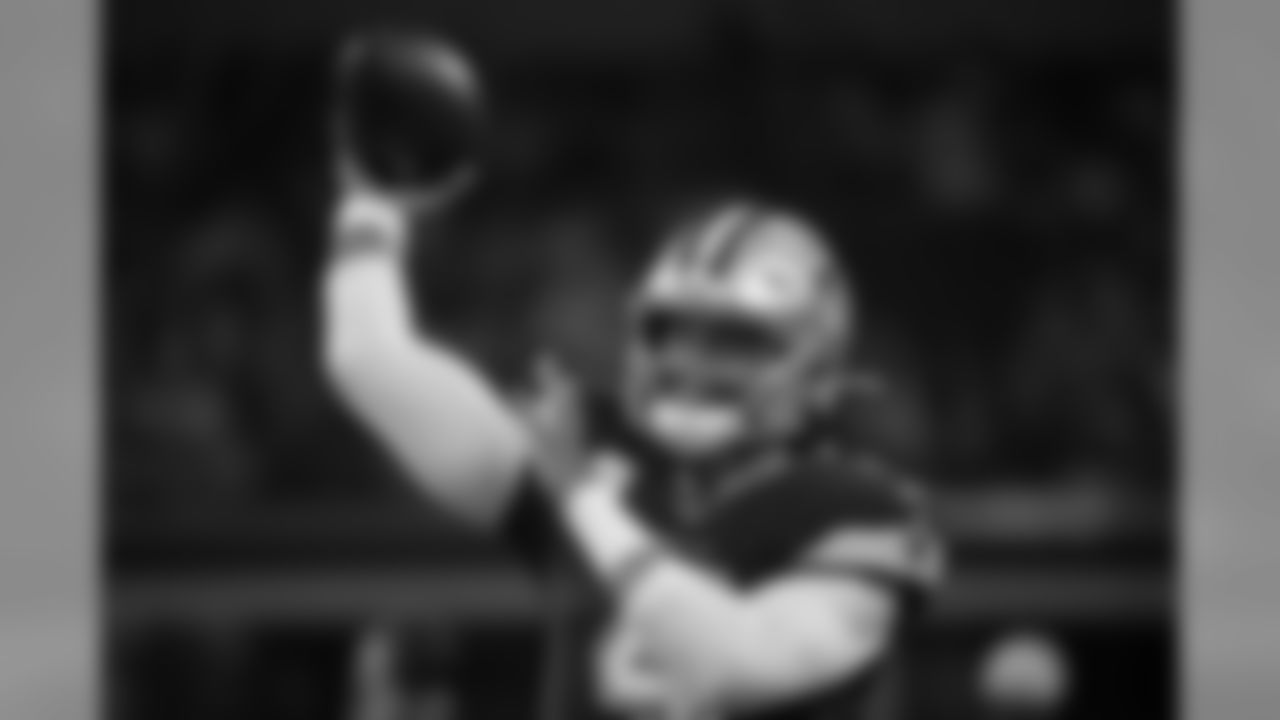 Dallas Cowboys quarterback Dak Prescott warms up before an NFL football game against the Minnesota Vikings in Arlington, Texas, Sunday, Nov. 10, 2019. (AP Photo/Ron Jenkins)