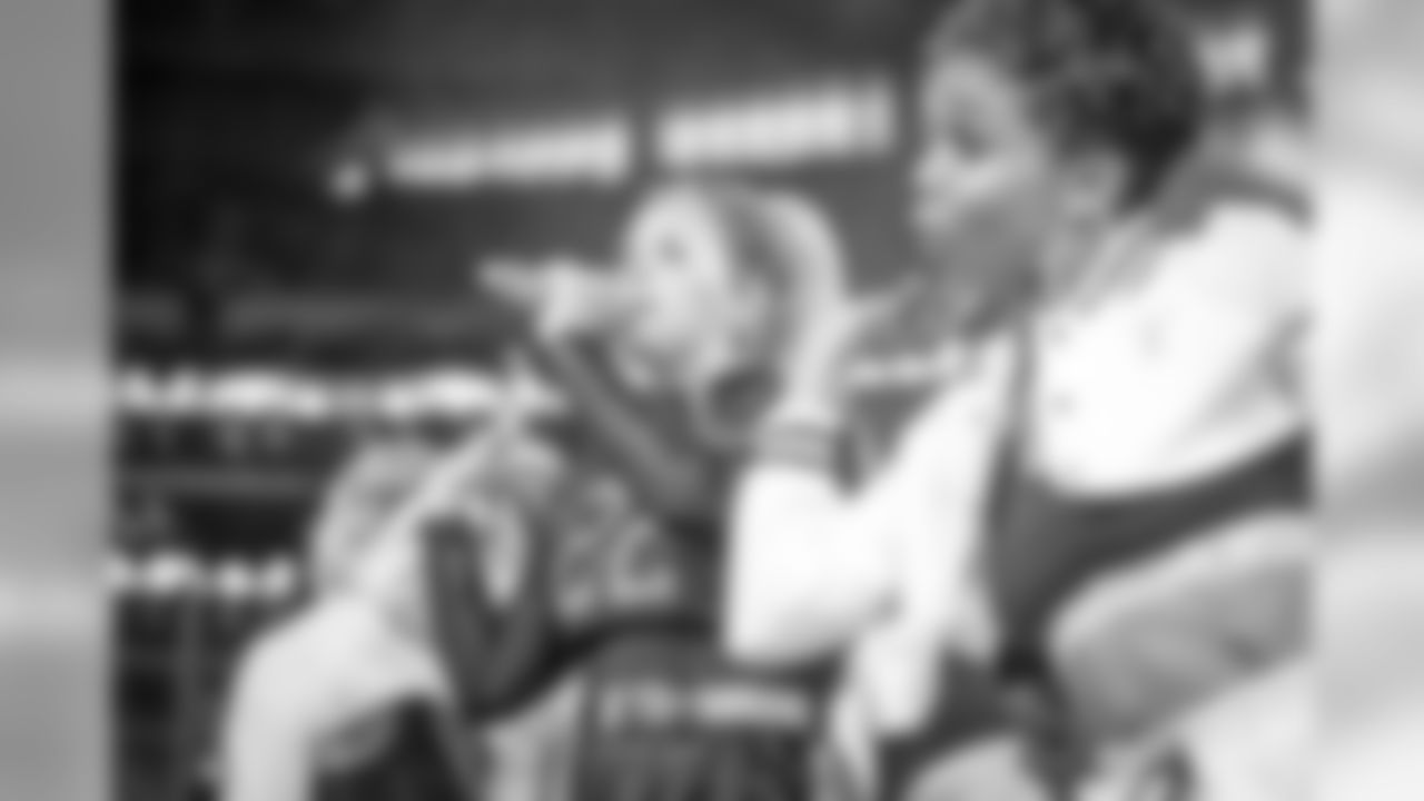 22 November 2018: Meghan Trainor and the Dallas Cowboys cheerleaders kicked off the Salvation Army Red Kettle Campaign during the Thanksgiving day halftime show in the Dallas Cowboys 31-23 win over the Washington Redskins at AT&T Stadium in Arlington, Texas. Photo by James D. Smith/Dallas Cowboys