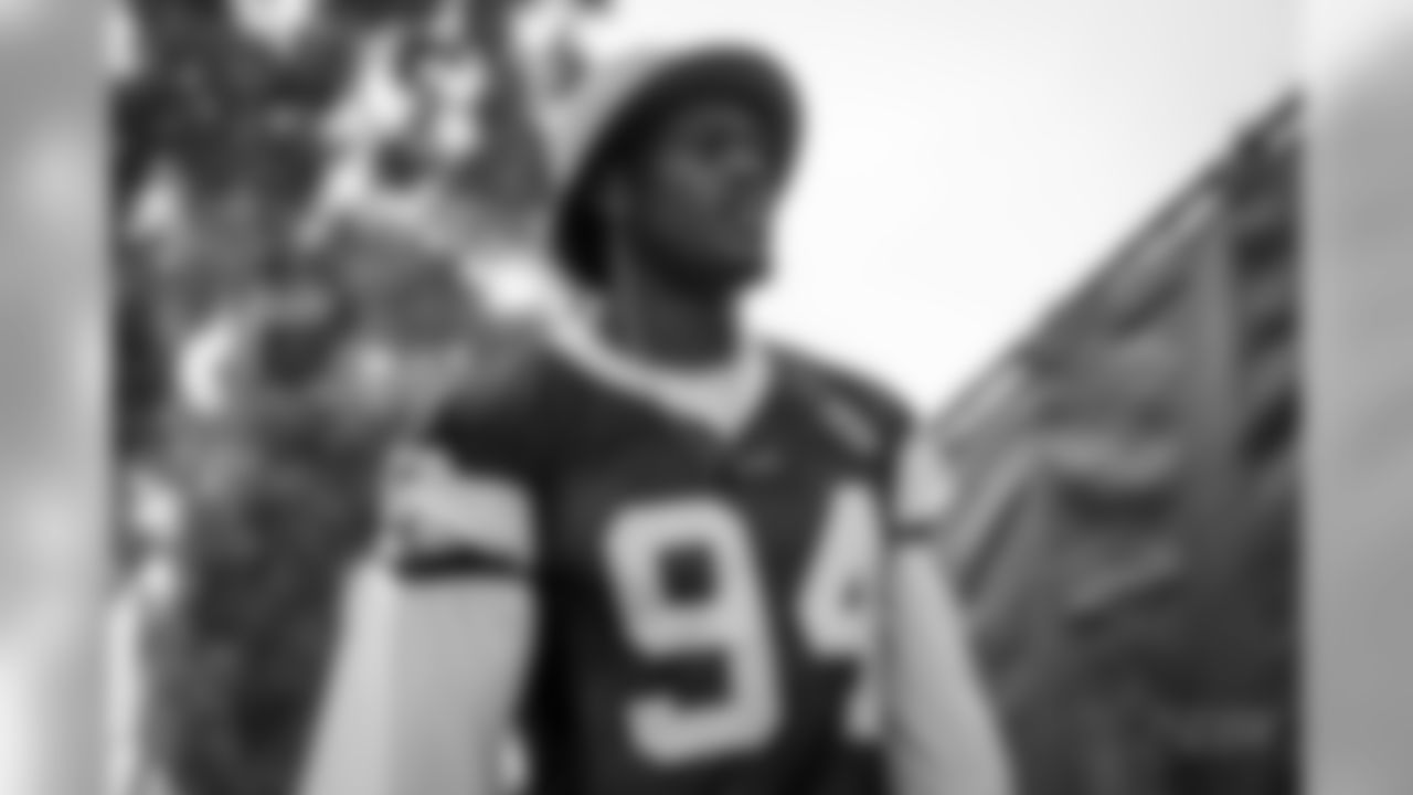Views of the Dallas Cowboys as they take the field for the first time in pads for afternoon training camp practice at the River Ridge Complex in Oxnard, CA