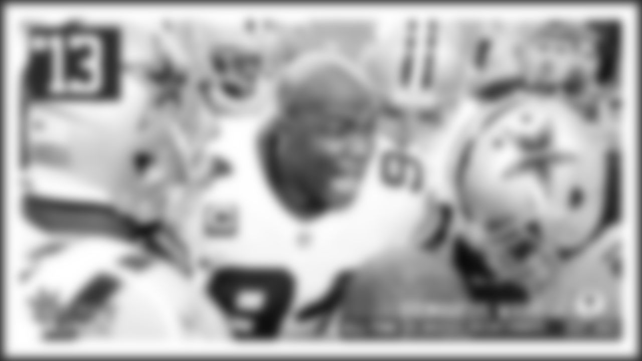 13. DeMarcus Ware
Ware certainly lived up to the lofty expectations of being the 11th overall round pick in 2005, tying for the team lead in sacks as a rookie with eight, followed by seven consecutive years reigning as the Cowboys' single-season sack leader. In 2008, he posted the only 20-sack campaign of his career, which is not only a franchise record, but is tied for the 11th-best season by any NFL player. Three years later, Ware racked up 19.5 sacks, making him the first in league history to have multiple seasons of at least 19 sacks. He played nine seasons in Dallas, becoming the Cowboys' all-time leader in sacks with 117 while earning seven Pro Bowl invites and four first-team All-Pro nods