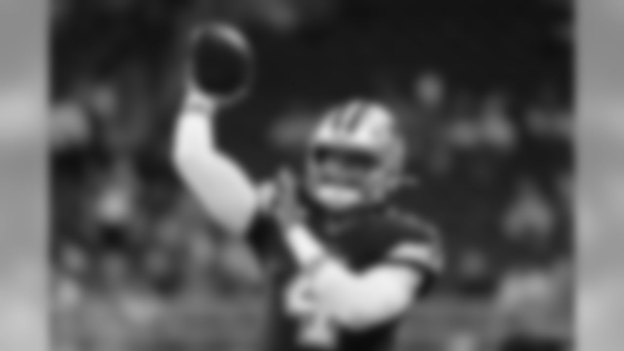Dallas Cowboys quarterback Dak Prescott throws during pregame of an NFL football game against the Detroit Lions, Sunday, Nov. 17, 2019, in Detroit. (AP Photo/Paul Sancya)