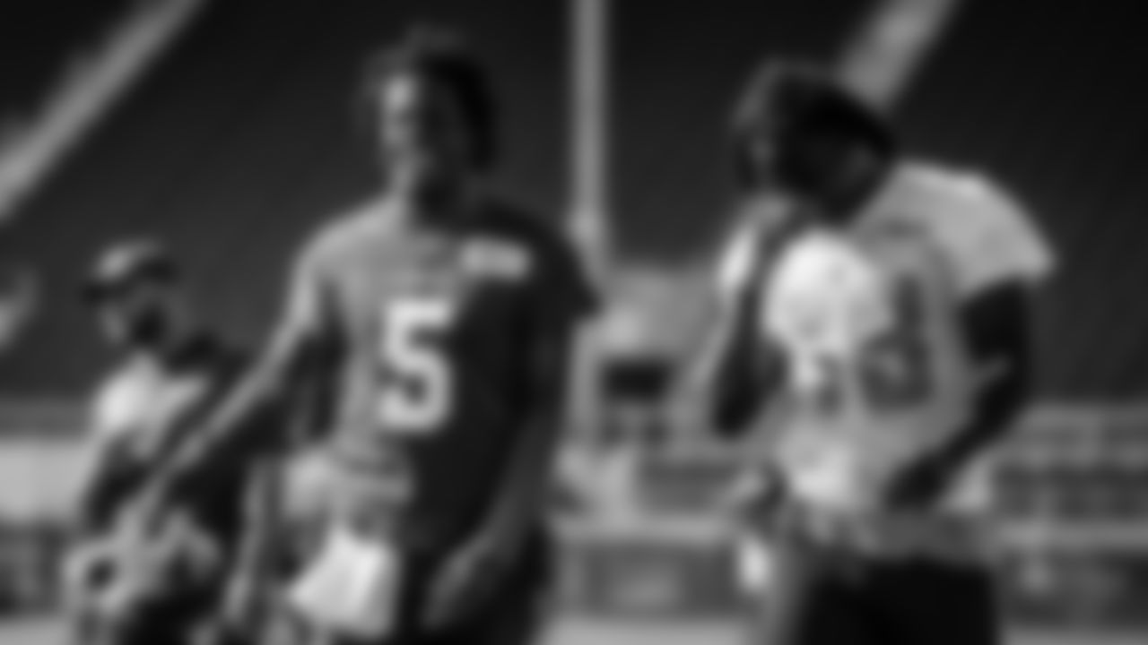 Miami Dolphins quarterback Teddy Bridgewater (5) and wide receiver Preston Williams (18) during an offseason workout Monday, May 2nd, 2022 in Miami Gardens, Fla. (Peter McMahon/Miami Dolphins via AP)