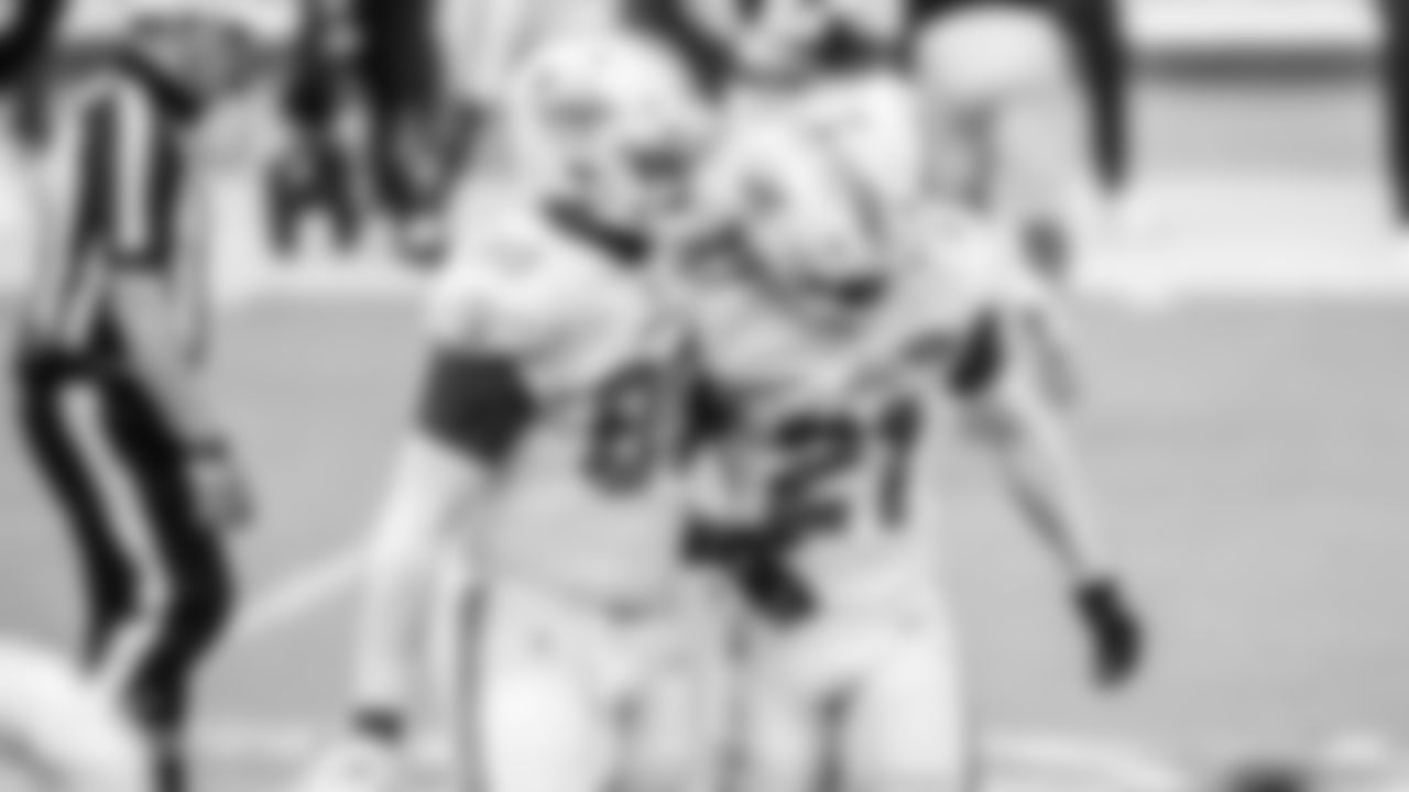 Defensive end Shaq Lawson (90) and Safety Bobby McCain (28) during a Week 8 NFL Football game against the Los Angeles Rams at Hard Rock Stadium in Miami Gardens, FL on November 1st, 2020. (Miami Dolphins)