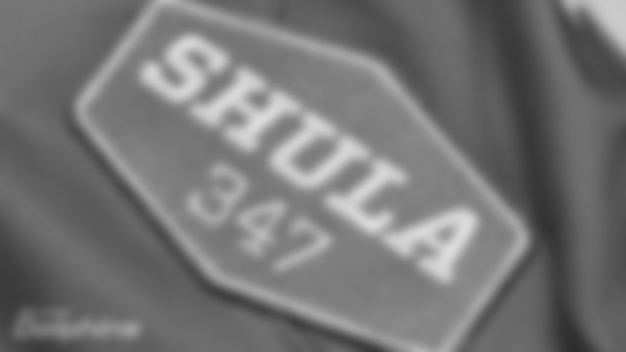 Shula patch being sewed onto jersey by Ana in Davie, FL on August 11th, 2020. (Carlos Goldman /Hard Rock Stadium)