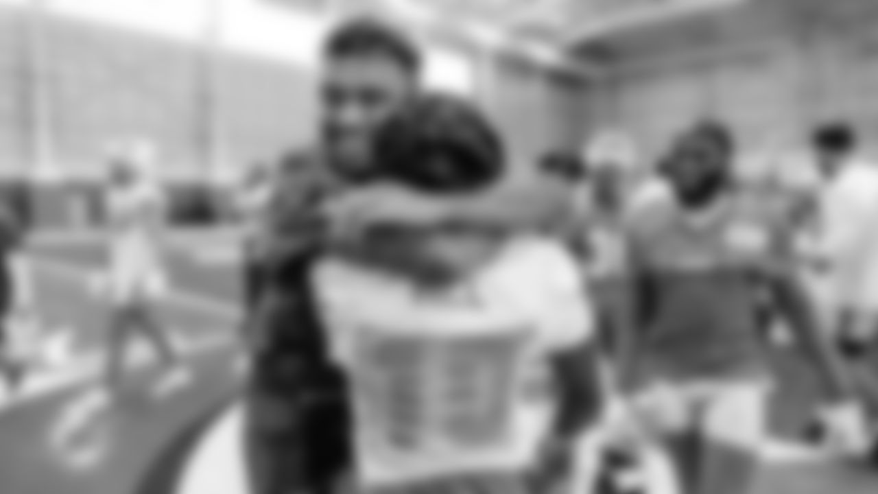 Miami Dolphins quarterback Tua Tagovailoa (1) is slimed after winning the Nickelodeon NVP award after practice at the Baptist Health Training complex on Wednesday, Sept 21st, 2022 in Miami Gardens, Fla. (Brennan Asplen/Miami Dolphins)