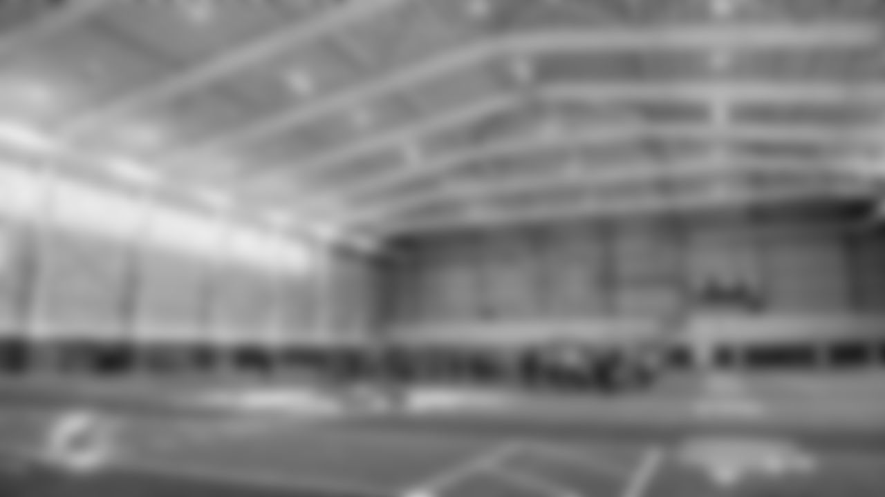Wide shot of indoor facility during training camp at the Baptist Health Training Complex on Friday, Aug. 27, 2021 in Miami Gardens, Fla. (Carlos Goldman/ Miami Dolphins via AP)
