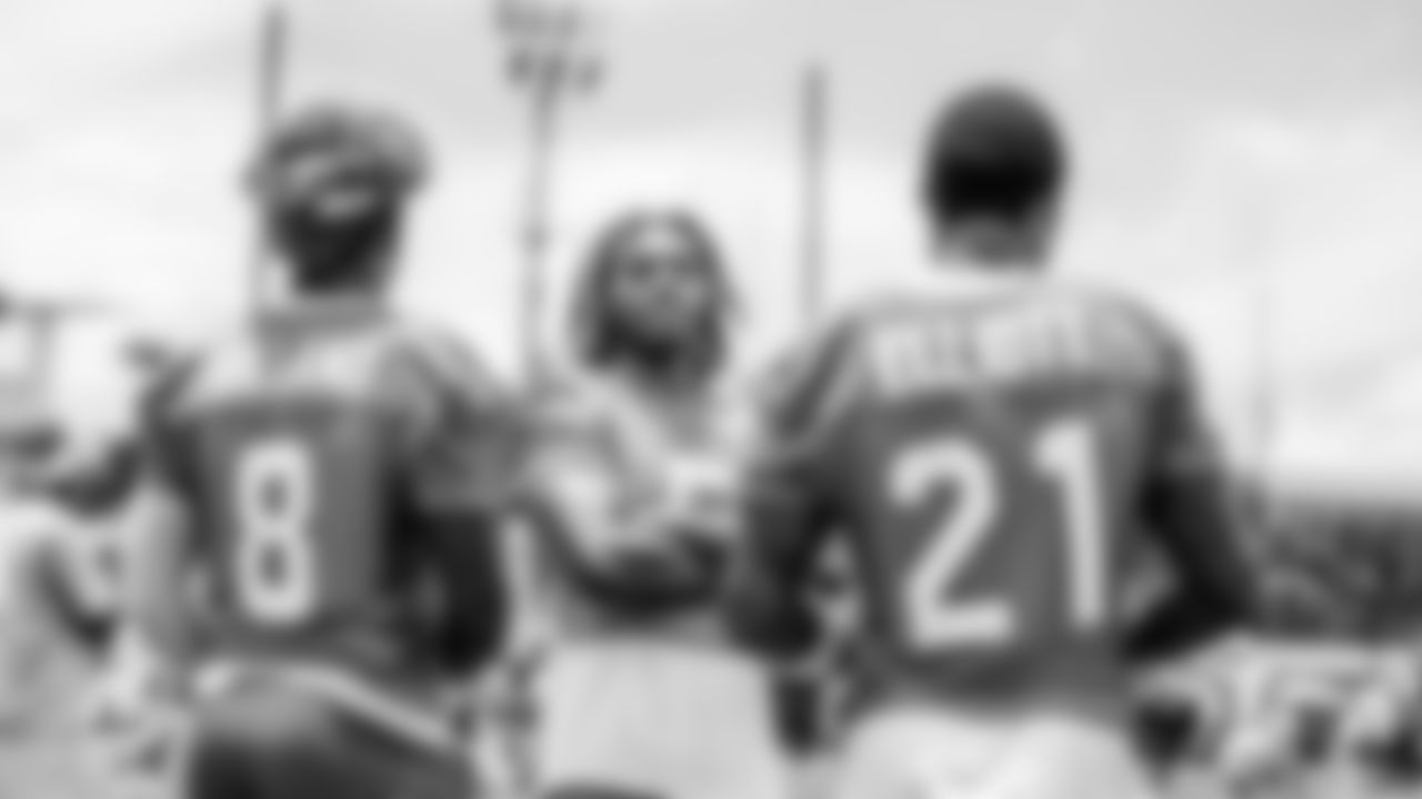 Miami Dolphins cornerback Jalen Ramsey (5) safety Jevon Holland (8) and safety DeShon Elliott (21) during OTA's at the Baptist Health Training complex on Tuesday, May 23rd, 2023 in Miami Gardens, Fla. (Brennan Asplen/Miami Dolphins)