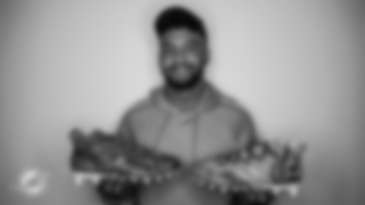 Miami Dolphins quarterback Tua Tagovailoa (1) during My Cause My Cleats unboxing, Monday, Nov. 29, 2021, in Miami Gardens, Fla. (Carlos Goldman/Miami Dolphins)