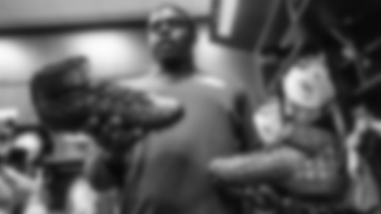 Guard Shaq Calhoun (62) during the the unboxing of My Cause My Cleats at the training facility in Davie, FL on Wednesday December 4th, 2019. (Carlos Goldman /Miami Dolphins)