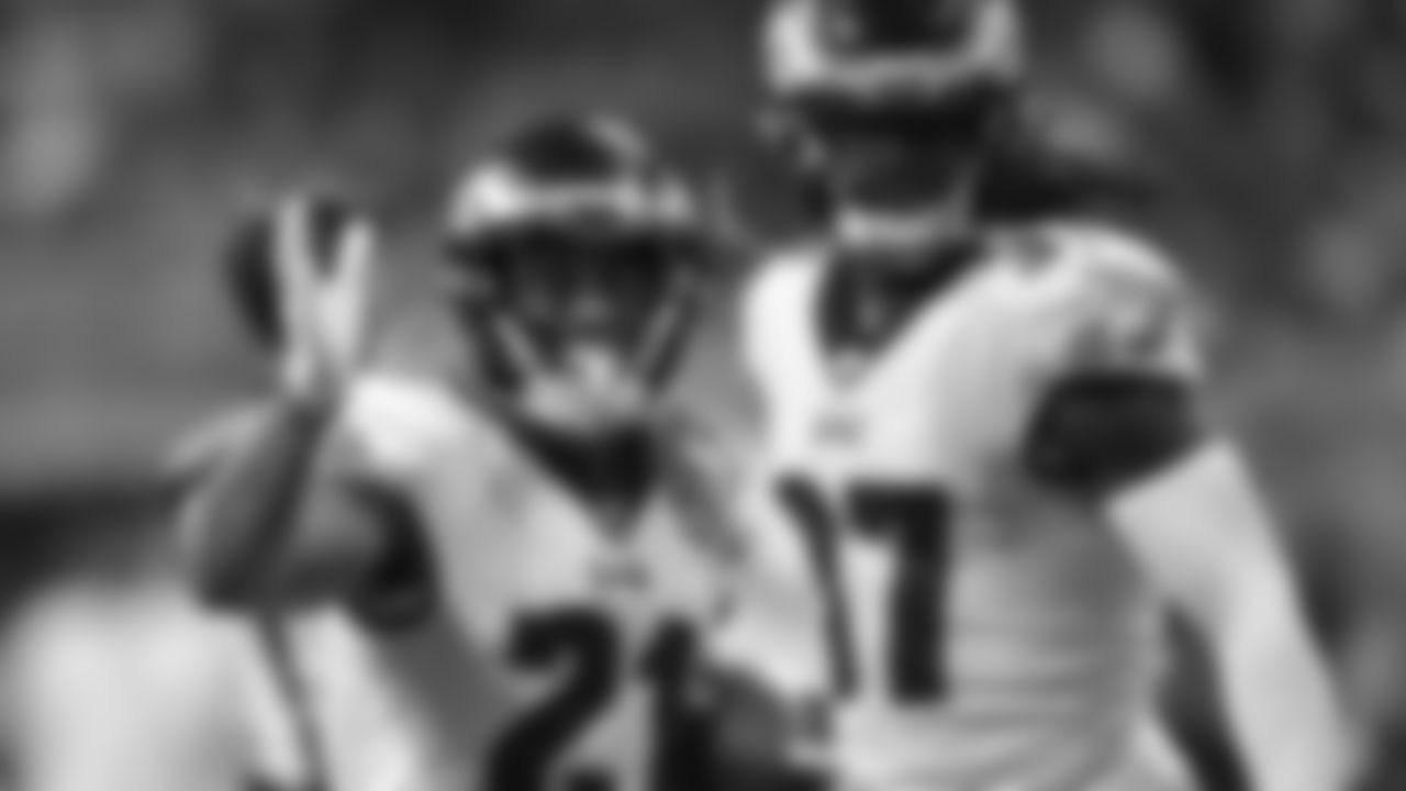 CB Ronald Darby and S Johnathan Cyprien celebrate an interception