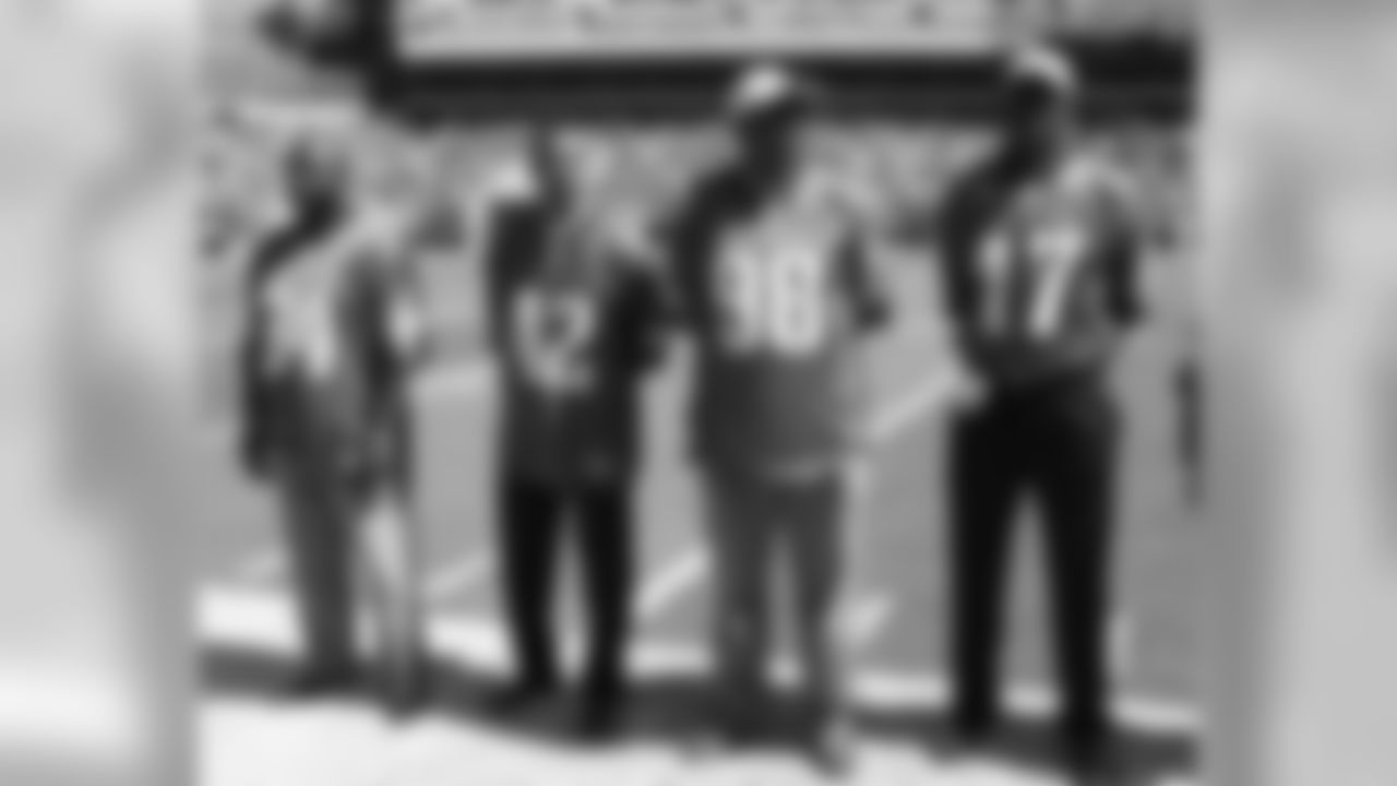 James Betterson (34), John Booty (42), Greg Brown (98) and Harold Carmichael (17)
