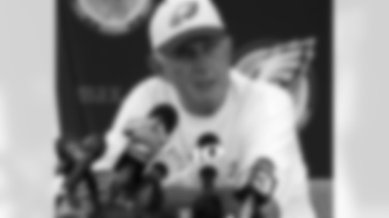 Defensive coordinator Jim Johnson in his post-practice press conference