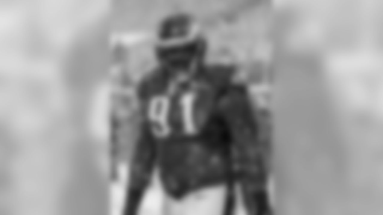 Eagles' DE Fletcher Cox in the freezing cold before the game.