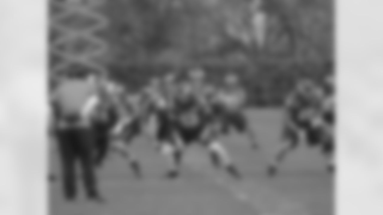 The line gets to work in footwork drills