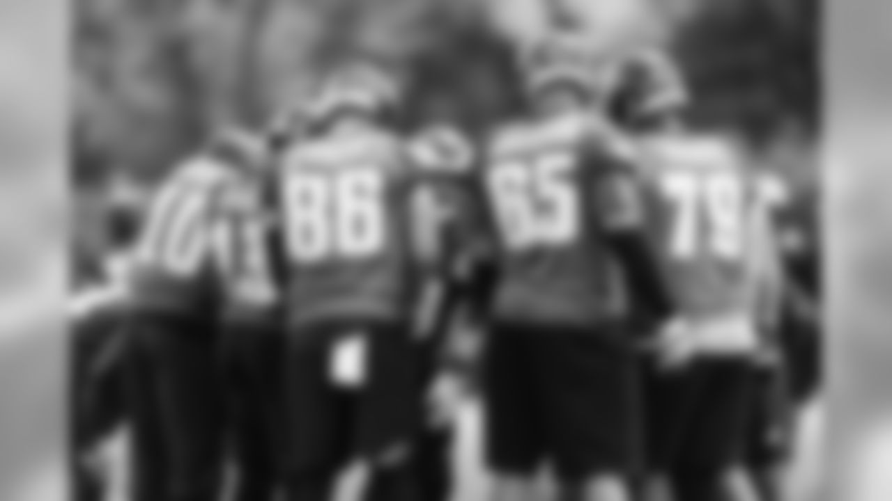 The Eagles offense huddles up.