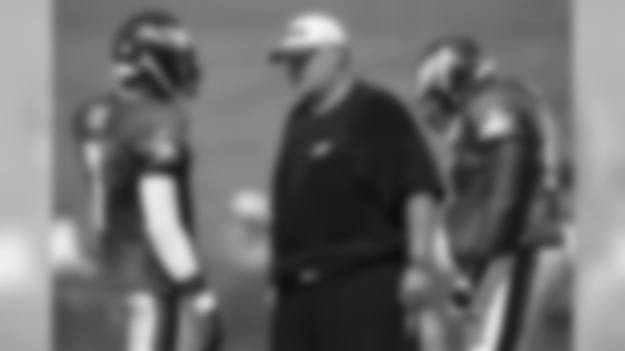 Head coach Andy Reid talks with QB Michael Vick