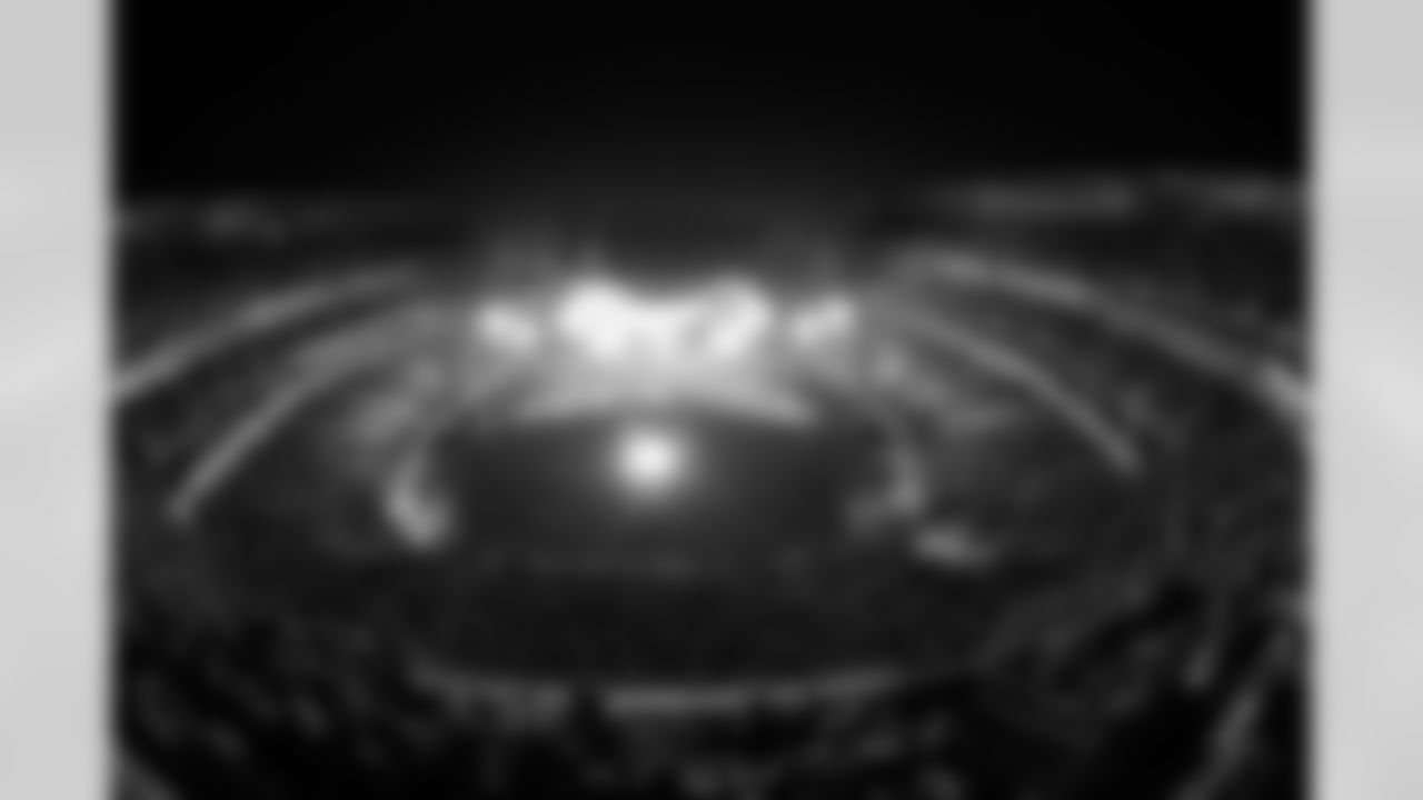 A stadium shot from high above the stage area