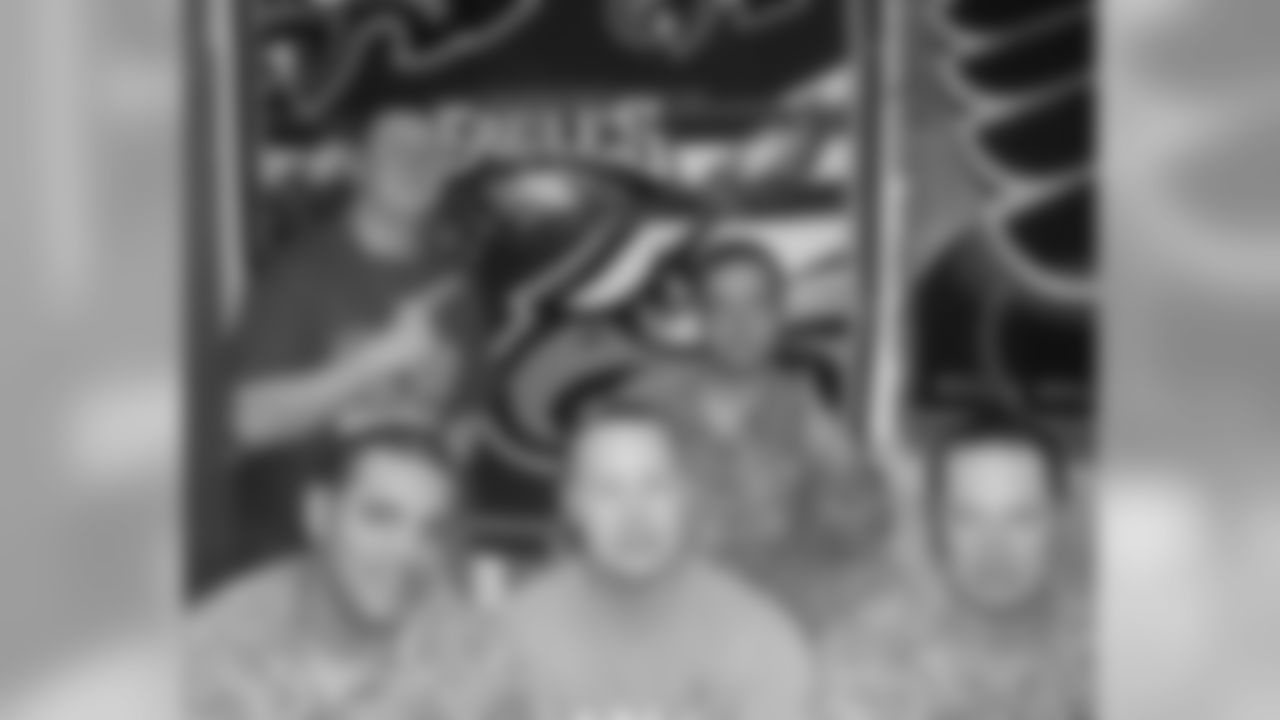 Eagles fans in the HHC 50th BSTB stationed in Iraq. Pictured from left to right: Spc Schmidt, Sgt Johnson. Bottom row from left to right: Spc Droudet, Spc Finn and Spc Crum.