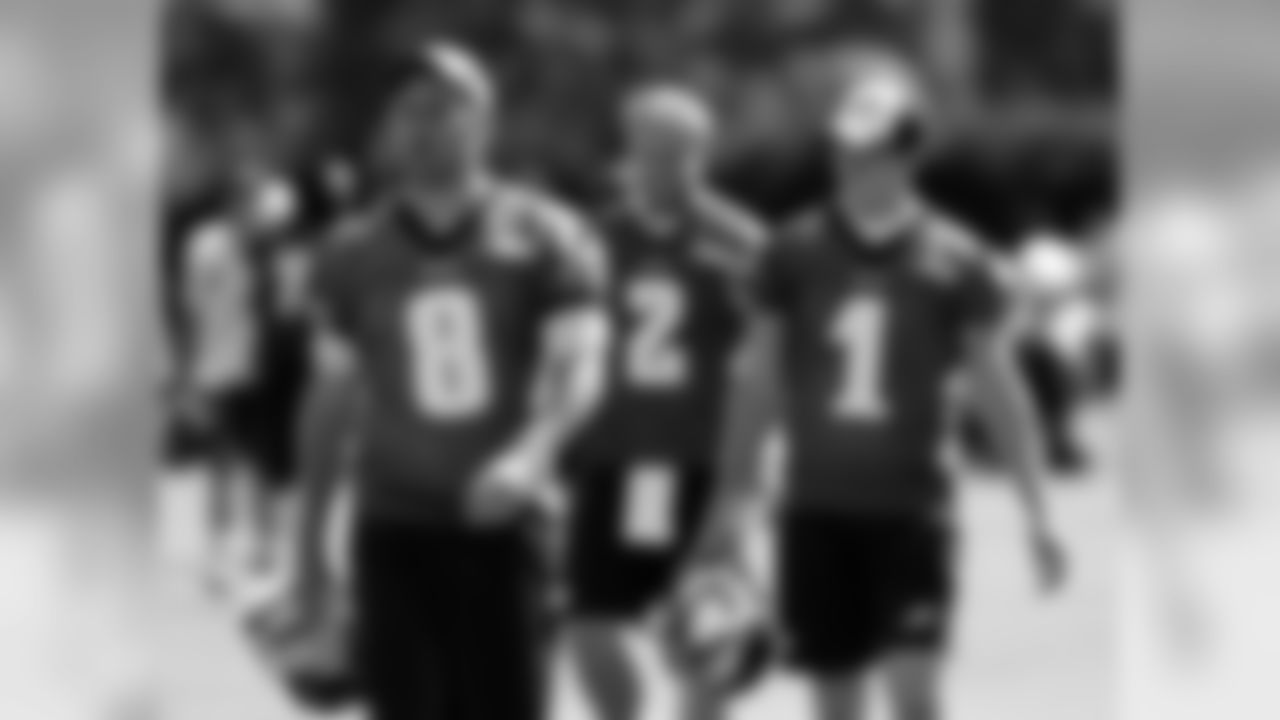 P Donnie Jones, QB Matt Barkley, and K Cody Parkey leaving the field after practice