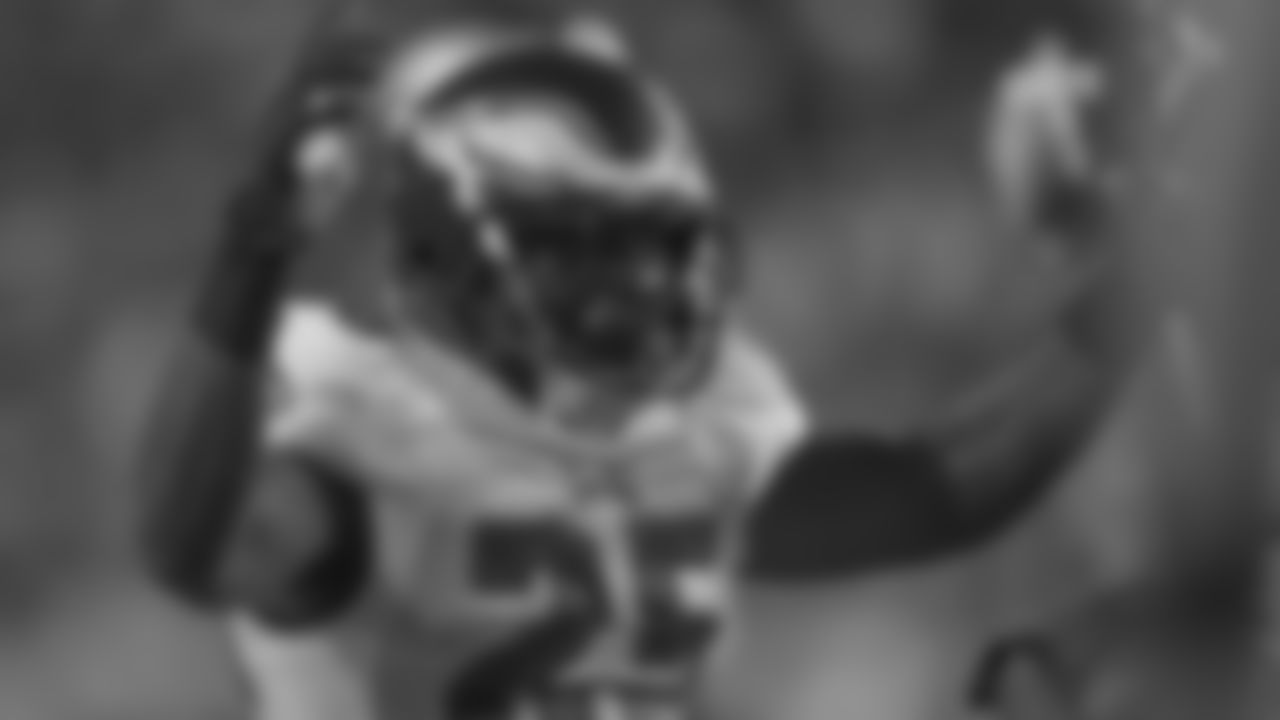 Philadelphia Eagles' running back LeSean McCoy puts his arms in the air to celebrate a first quarter touchdown against the Washington Redskins.
