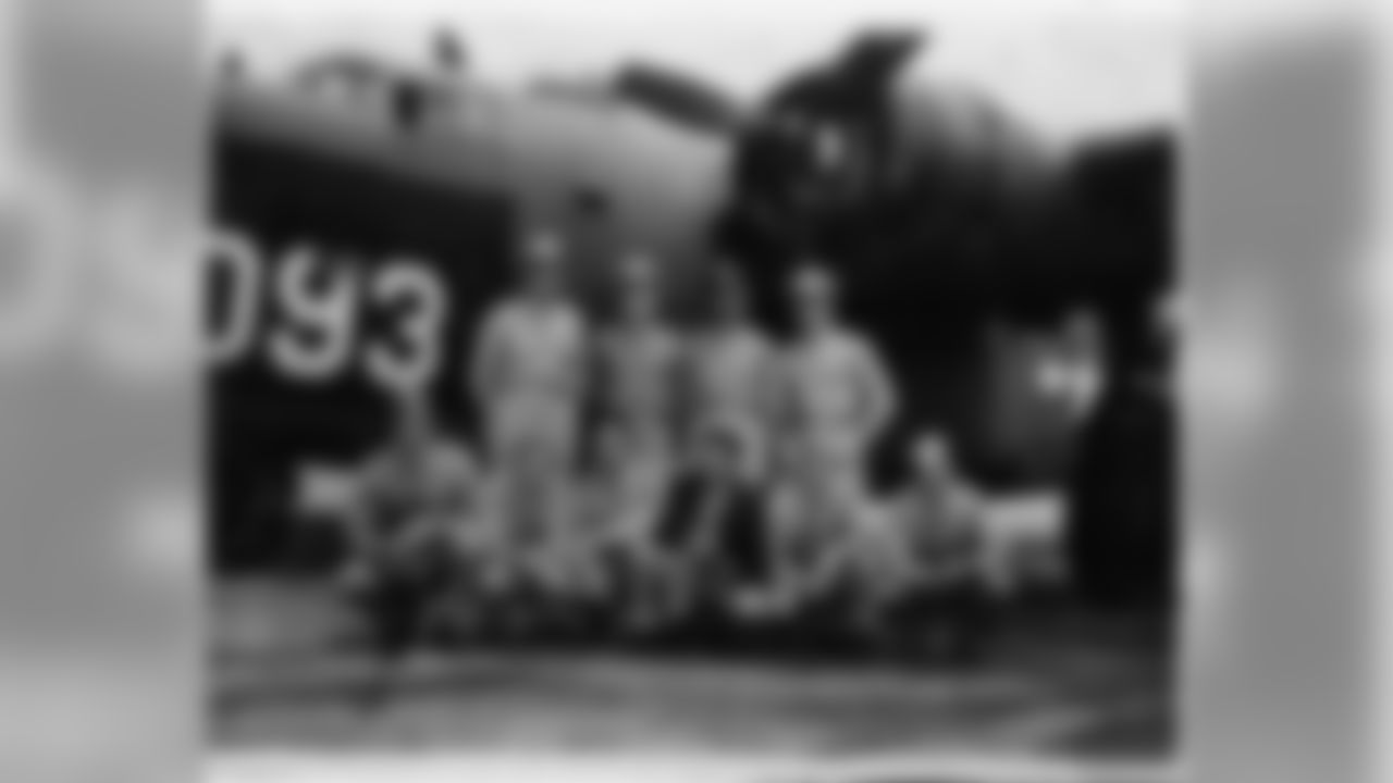 The late Chuck Bednarik (first row, left) served in the Army Air Corps in World War II. As a waist gunner in a B-24 Liberator, Bednarik took part in 30 long-range bombing missions over Germany