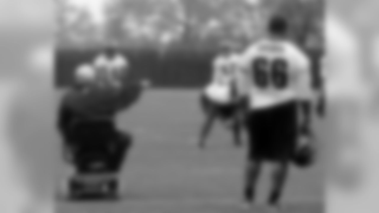 Defensive coordinator Jim Johnson directs his players