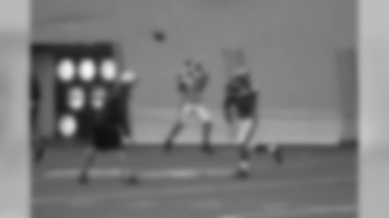 RB Ryan Mathews is spotted going up for the grab during practice