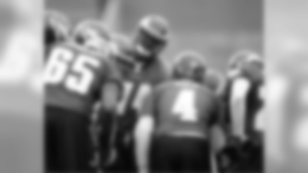 QB Kevin Kolb in the huddle with second-team offense