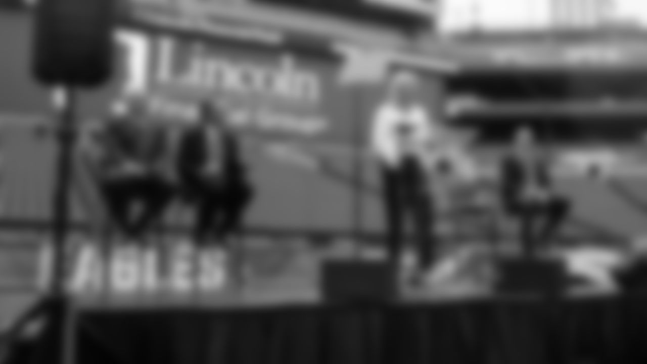 Eagles Chairman and CEO Jeffrey Lurie, Lincoln Financial Group President and CEO Dennis Glass, Lincoln Financial Group Executive Vice President and Chief People, Place and Brand Officer Lisa Buckingham, and Eagles President Don Smolenski