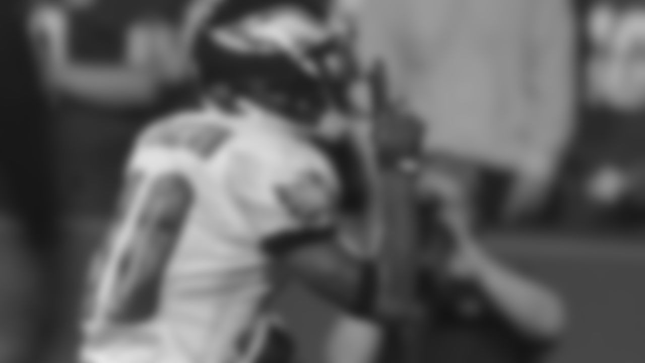 Philadelphia Eagles' wide receiver DeSean Jackson silences the crowd after his 25 yard touchdown reception in the first quarter of Monday night's game in Washington.
