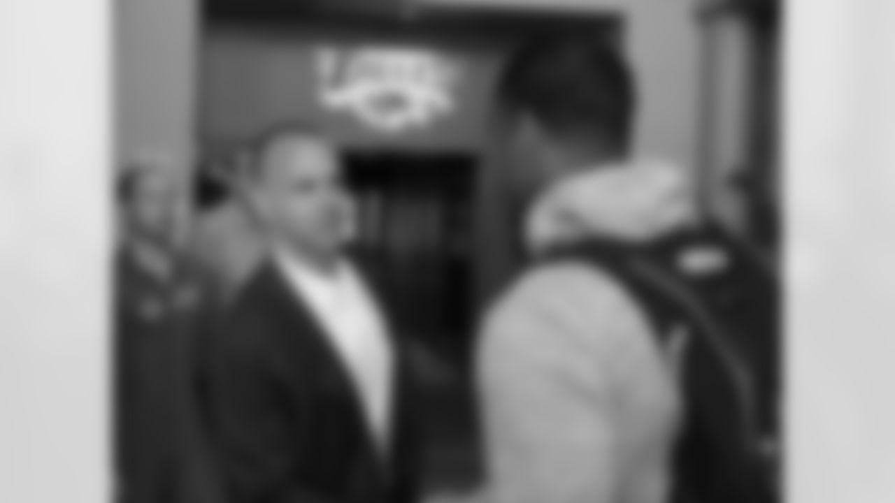 Eagles President Don Smolenski meeting the newest linebacker for the Eagles