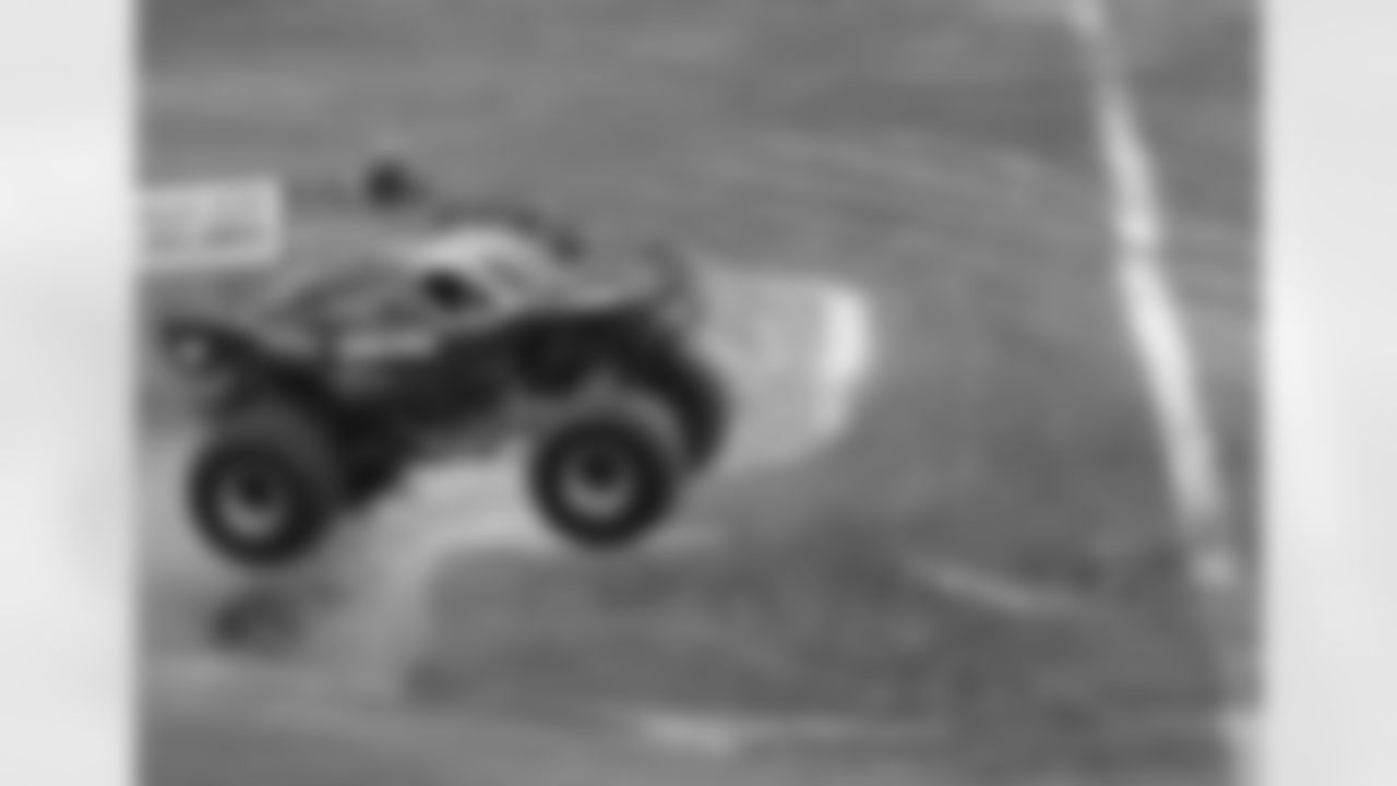 The Iron Man truck charges towards the finish line