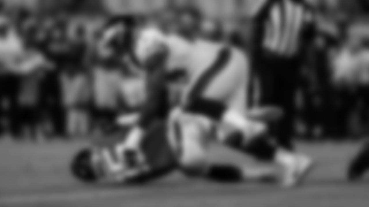 DE Daeshon Hall collects a sack