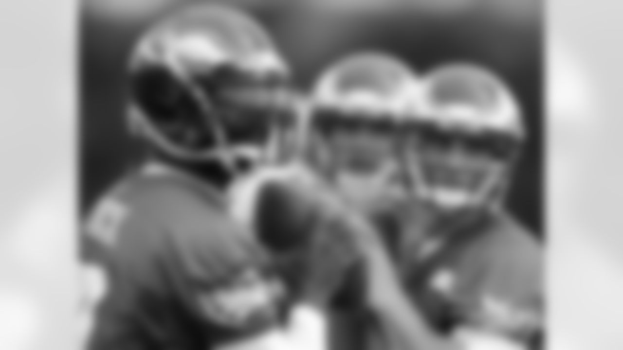 The Eagles quarterbacks, without Nick Foles who did not practice