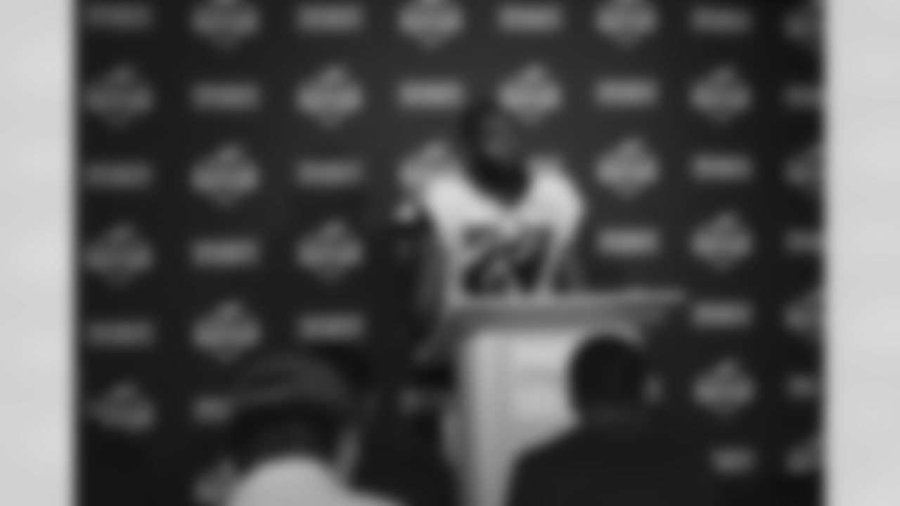 S Malcolm Jenkins speaks with the media post-practice
