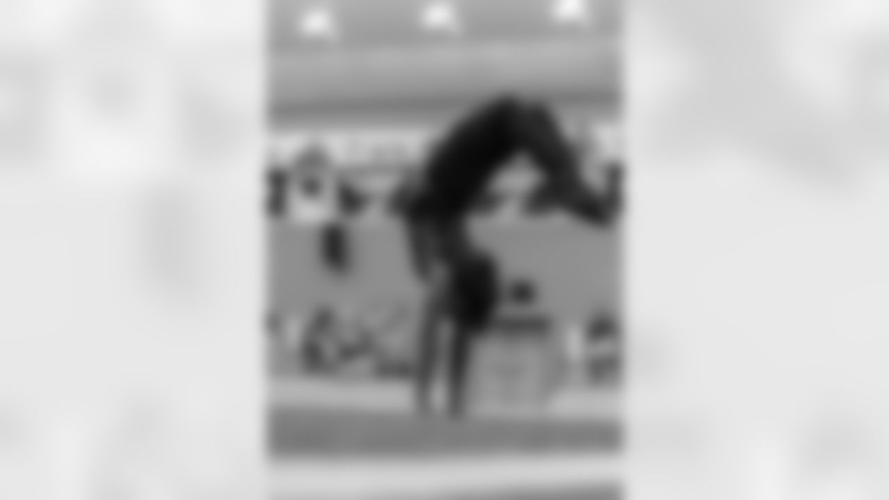 James performed a gymnastics routine for his creative performance.