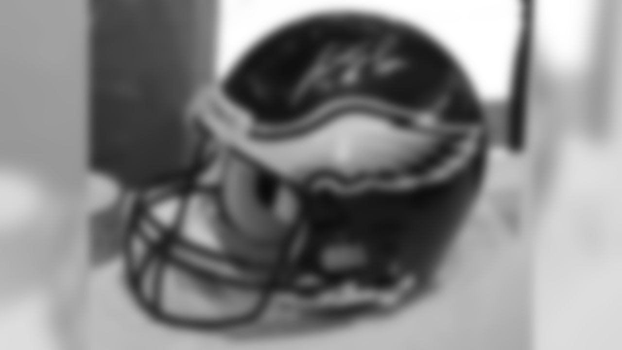 One of the prizes given away at the King of Prussia Mall signing, an authentic helmet autographed by Asante Samuel