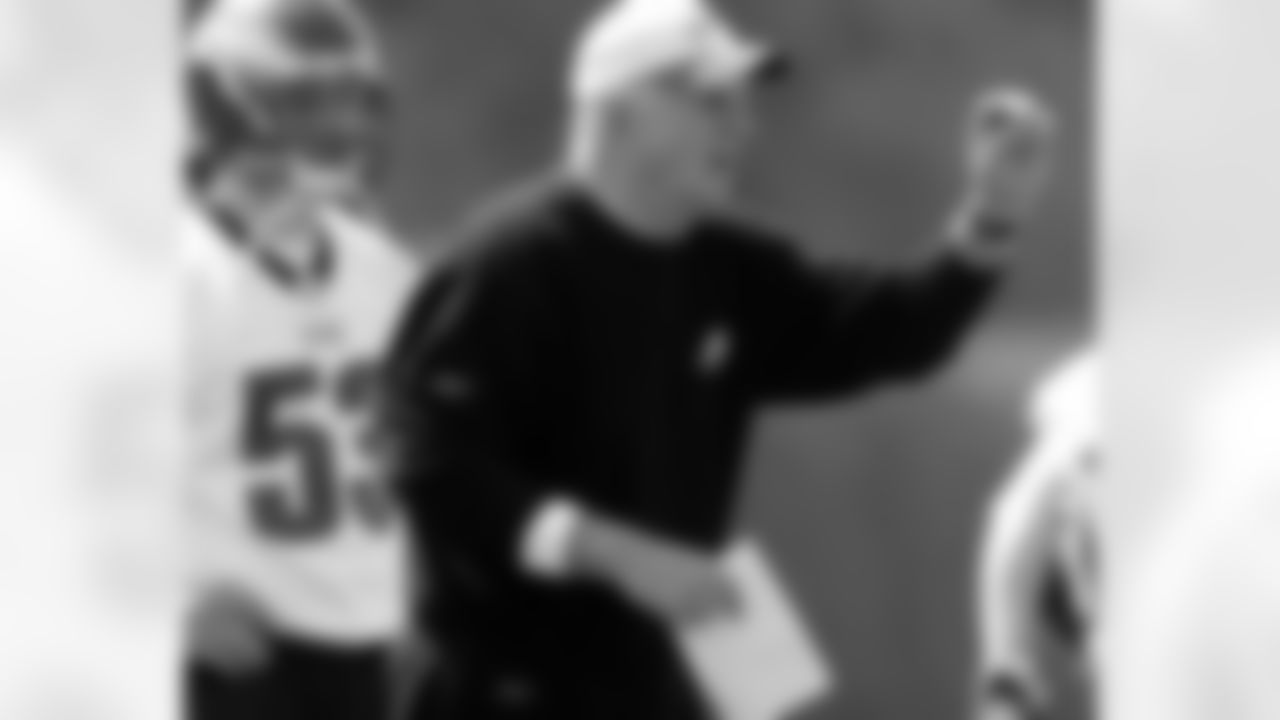 Defensive coordinator Jim Johnson directs his troops