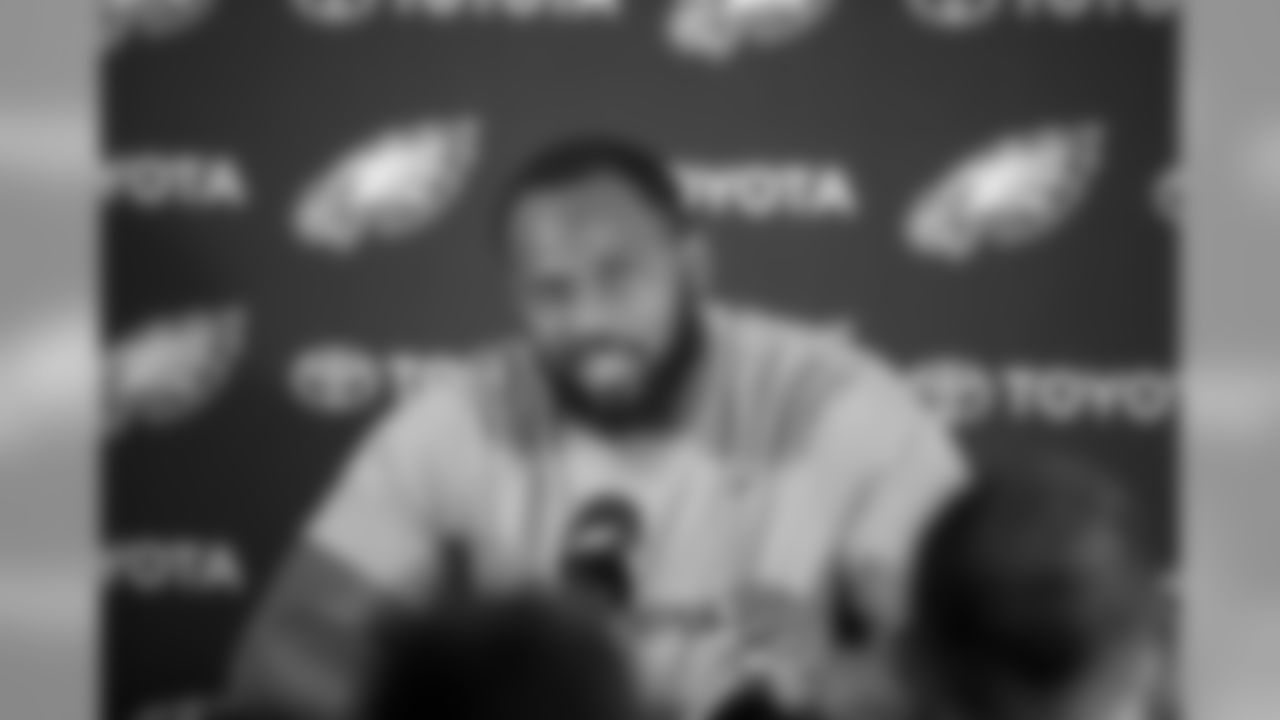 DT Fletcher Cox chats with the media.