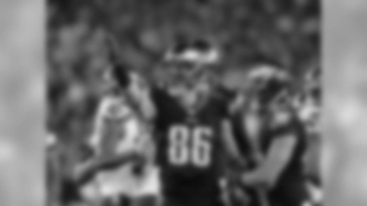 Ertz celebrates with the crowd after making the diving touchdown catch. He finished with three catches for 47 yards and a touchdown that night.