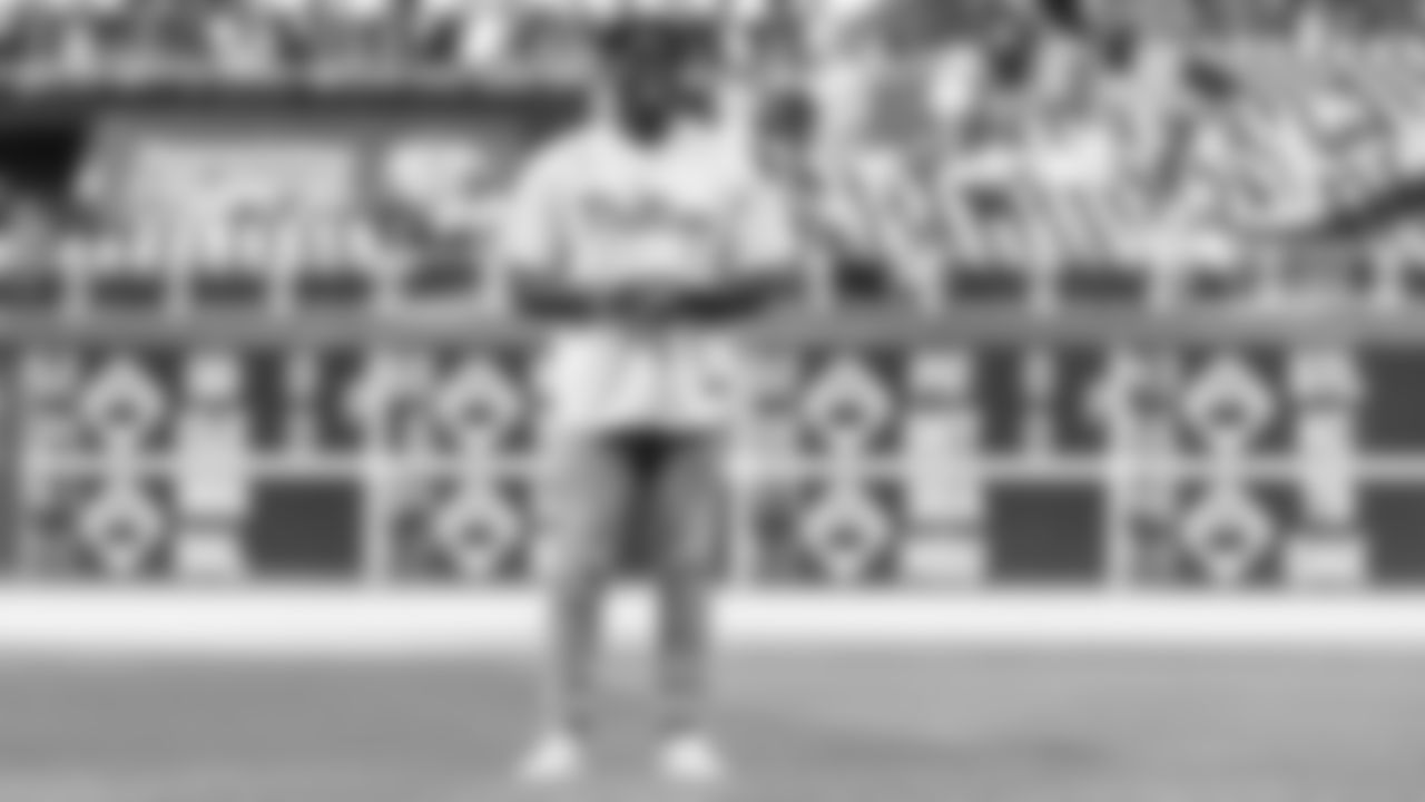 New wide receiver A.J. Brown was introduced to Philadelphia fans for the first time as he threw out the ceremonial first pitch at Tuesday's Phillies game.