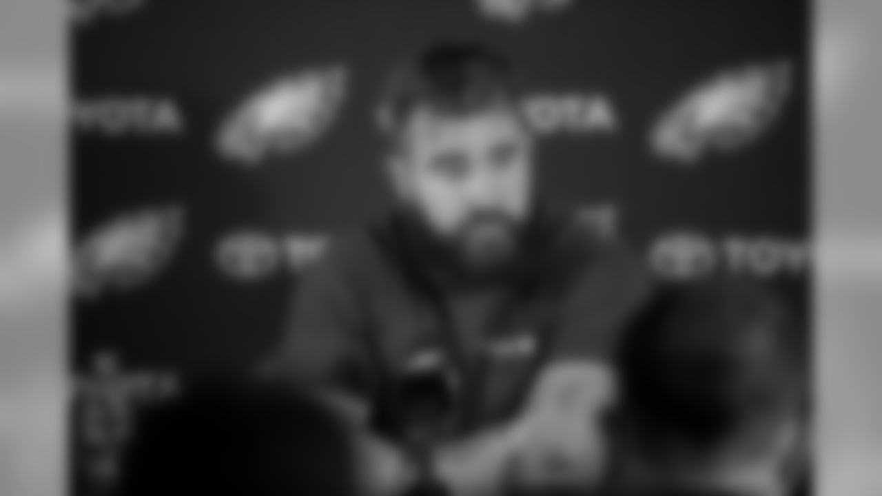 C Jason Kelce sits down with the local media.