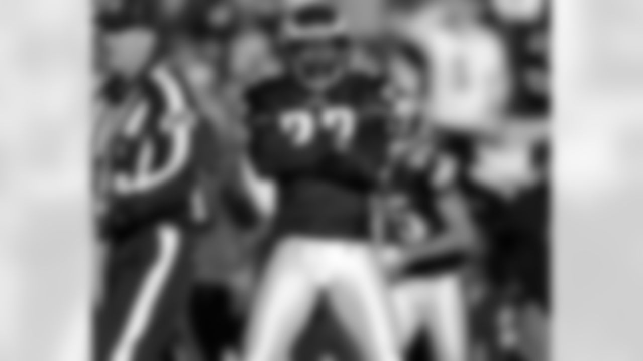 A celebratory pose from CB Asante Samuel following INT