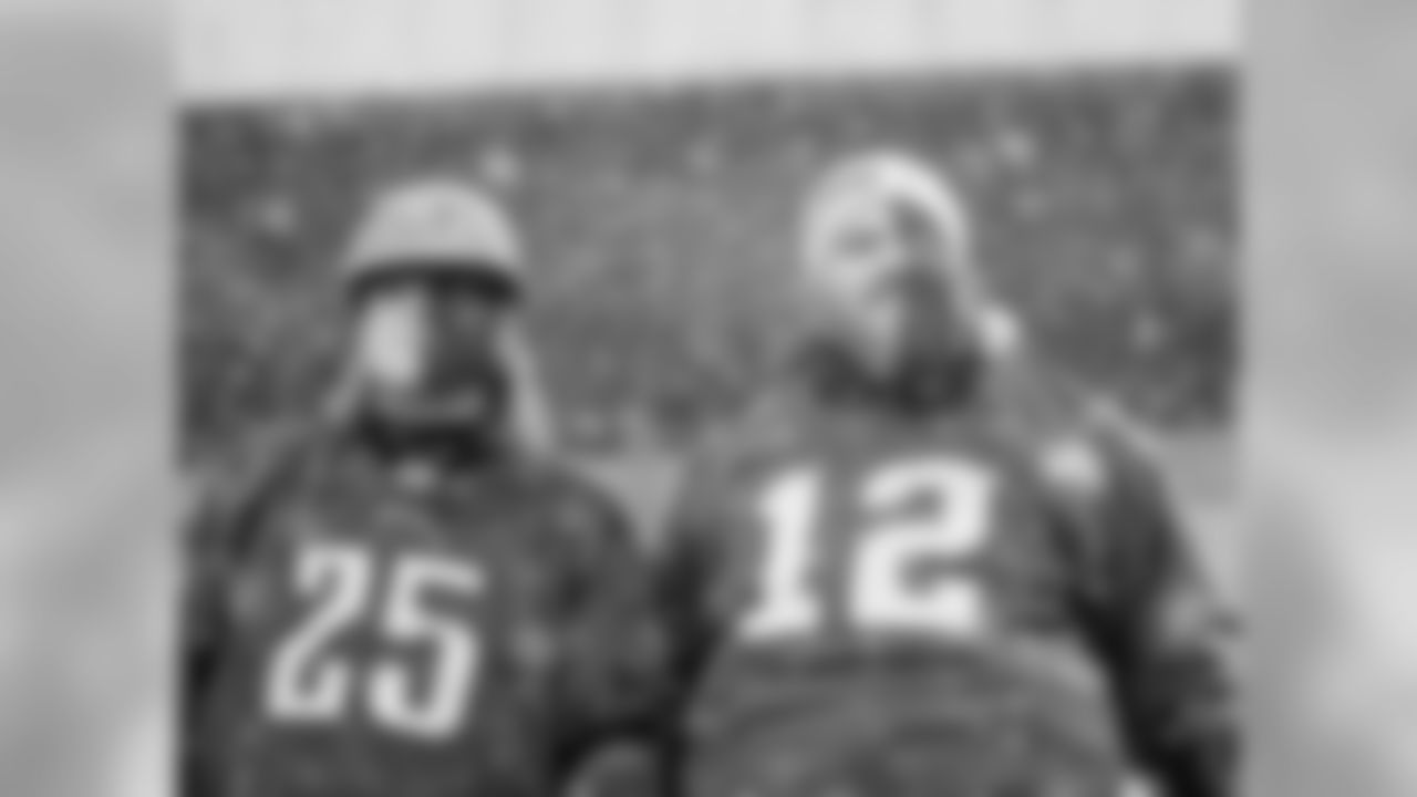 Eagles' fans in the stands before the game in the freezing conditions.
