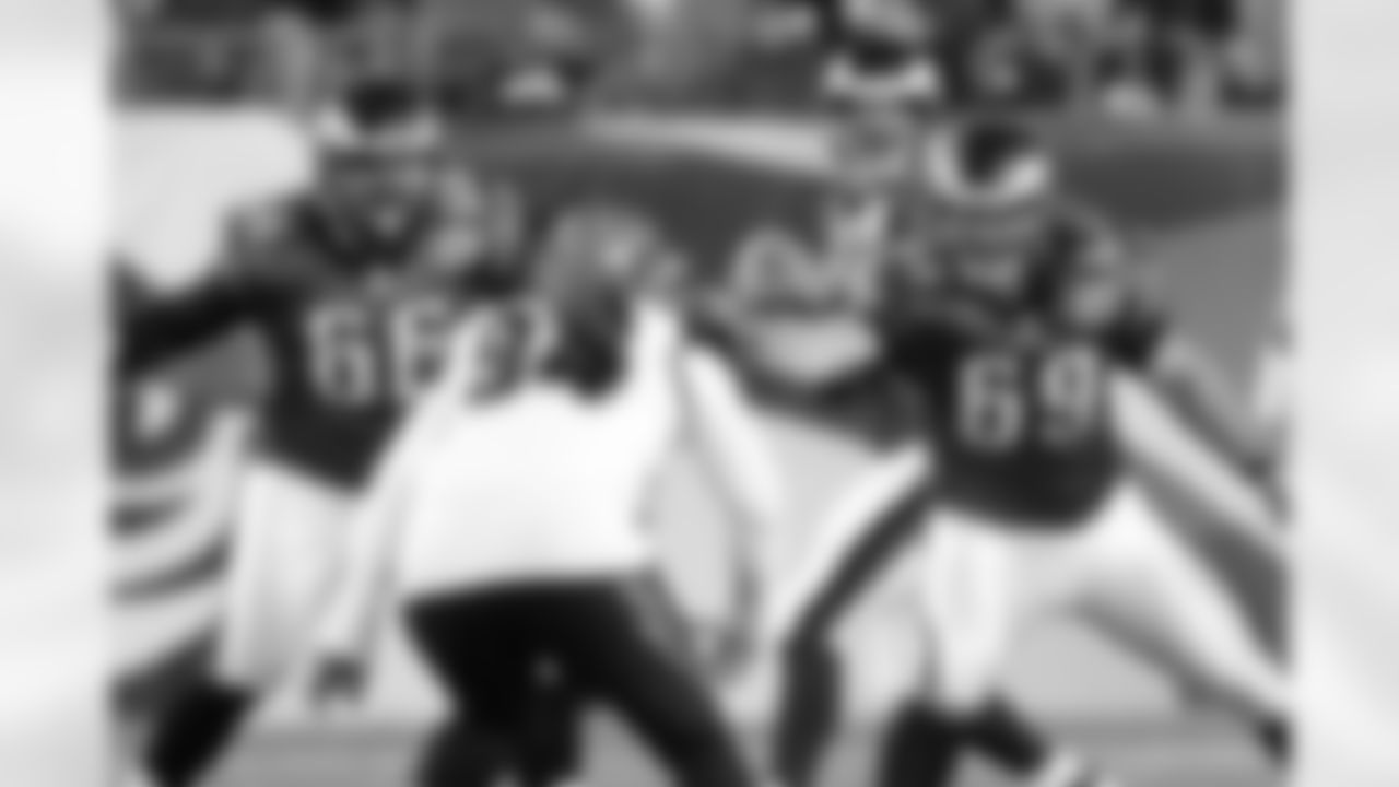 C/G Dallas Reynolds and G Evan Mathis block for QB Nick Foles