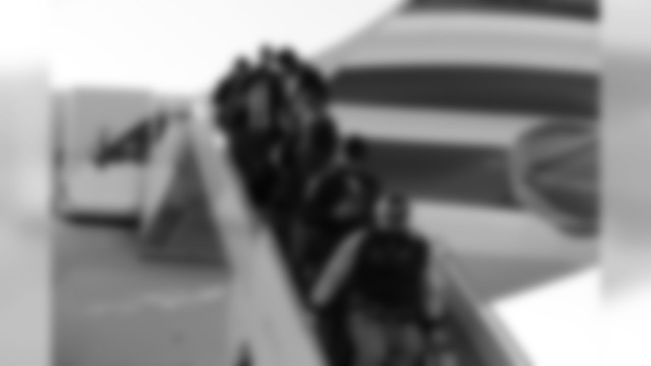 The Eagles exit the plane in Philadelphia